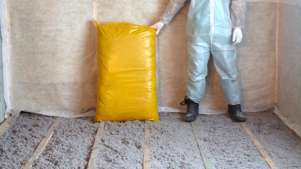 isolation par l'intérieur d'une toiture via le plancher du grenier avec ouate de cellulose en vrac soufflé